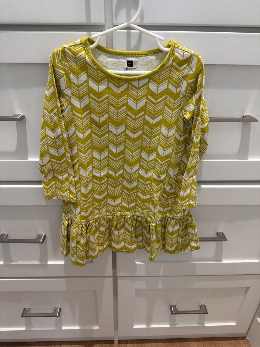 Tea Collection Girls Yellow & White Arrow Pattern ruffle hem dress